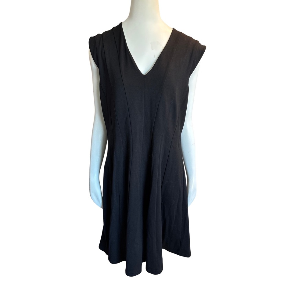 Michael Studio Black Sleeveless V-Neck Fit and Flare Princess Seam Dress Large